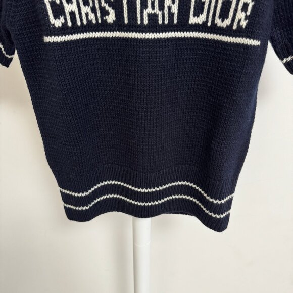 Christian Dior Short-Sleeved Sweater Navy Blue Cashmere and Wool Knit - Picture 7 of 12